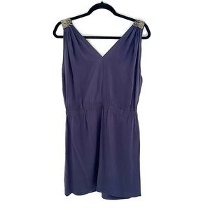 Eight sixty women’s navy blue 100% silk elastic waist v neck dress beaded detail